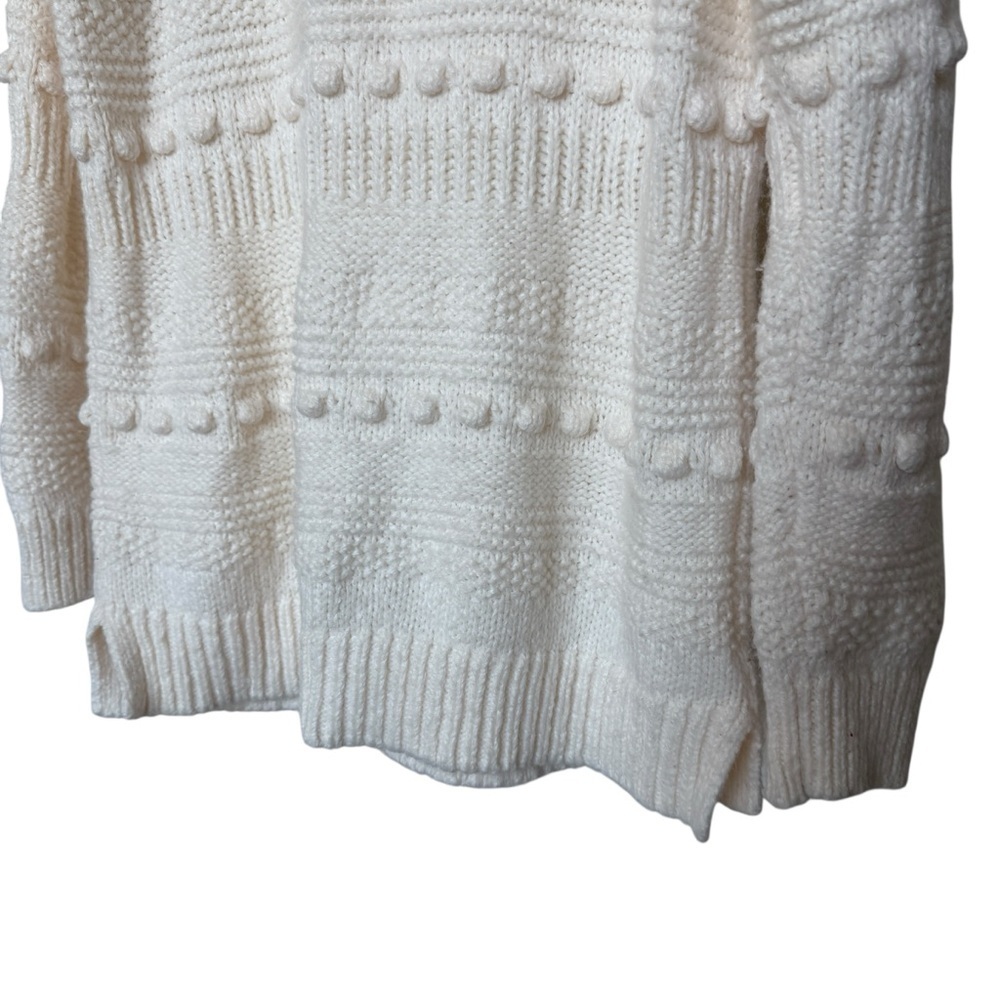 Lou & Grey Women's Ivory Mock Neck Sweater M Pom-Pom Detail Casual Alpaca Blend - Picture 7 of 9